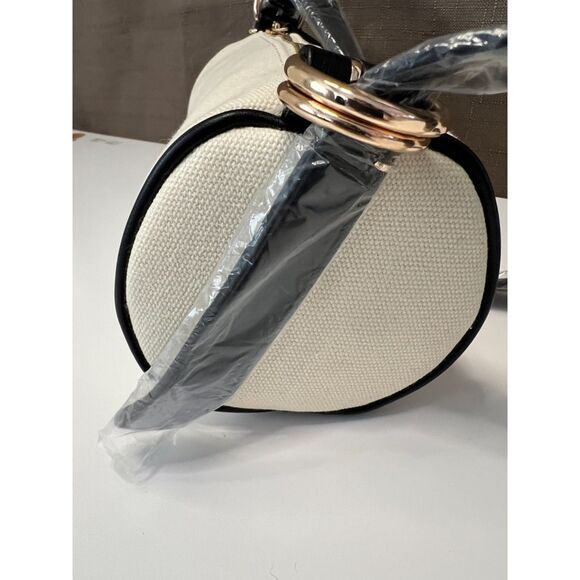 NWT The Drop Canvas Mini Barrel Bag in Linen with Black Trim - Picture 4 of 11